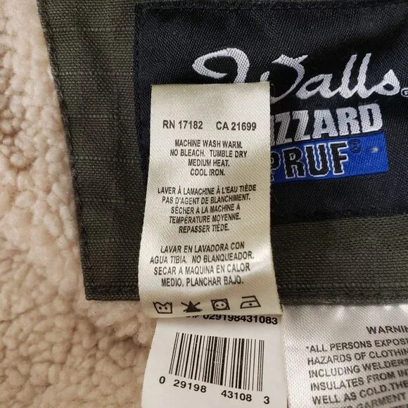 Walls Blizzard Pruf Army Green Canvas Sherpa Lined Coat Size Youth XL 16/18 - Picture 10 of 15